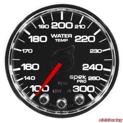 AutoMeter GAUGE; WATER TEMP; 2 1/16in.; 300deg.F; STEPPER MOTOR W/PEAK/WARN; BLK/CHRM; SPE - P34631