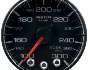 AutoMeter GAUGE; WATER TEMP; 2 1/16in.; 300deg.F; STPR MTR W/PK/WRN; BLK/BLK; SPEK; NO O-R