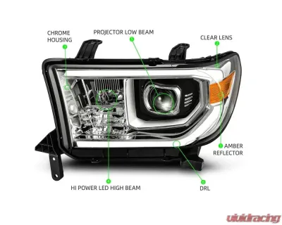 LUXX-Series LED Projector Headlights Chrome Toyota Tundra 2007-2013 AlphaRex USA - 880708
