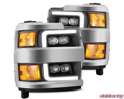 NOVA-Series LED Projector Headlights Black w/ Chrome Grill Insert Chevrolet Silverado 2500 | 3500 2015-2019 AlphaRex USA - 880218