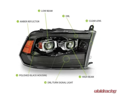 AlphaRex PRO-Series Halogen Projector Headlights Jet Black Ram 1500 | 2500 | 3500 2009-2018 - 880593