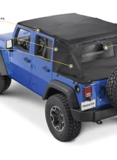 MasterTop Jeep JK Combo For Soft Top Equipped Cable Style Bimini Top Plus 2007-2009 Wrangler JK 4 Door w/s Header Includes Conversion Kit WindStopper Plus and Tonneau MasterTwill                                     - 14810424 - Image 2