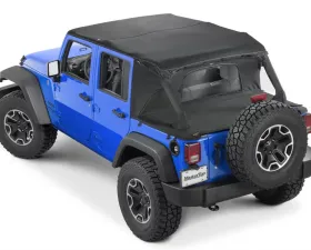 MasterTop Jeep JK Combo For Soft Top Equipped Cable Style Bimini Top Plus 2010-2018 Wrangler JK 4 Door w/s Header WindStopper Plus and Tonneau MasterTwill