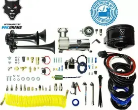 Pacbrake Premium Trio Air Horn Kit W/Air Horn Kit (HP10235) And Onboard Air Kit (HP10163)Matte Black