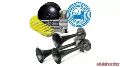 Pacbrake Premium Trio Air Horn Kit W/Air Horn Kit (HP10235) And Onboard Air Kit (HP10163)Matte Black - HP10237