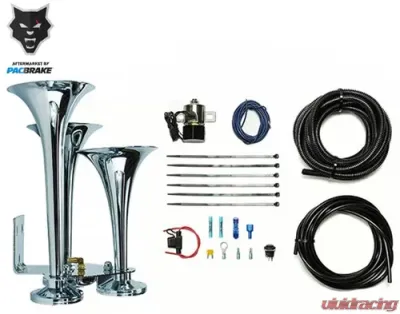 Pacbrake Basic Triple Train Horn Kit For Onboard Air Cast Zinc Alloy/Stainless Steel Chrome Finish - HP10254