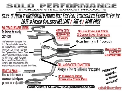 Solo Performance Mach-Shorty-XV Catback Exhaust Kit w/ Solo Return Box Dodge Challenger SRT 2015-2018 - 991114SL