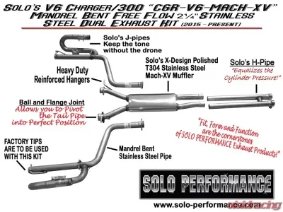 Solo Performance Mach-V6-XV Catback Exhaust Kit Dodge Charger V6 2015-2018 - 991125SL