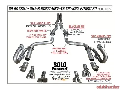 Solo Performance Street Race X3 Catback Exhaust Kit w/ Quad Square Tips Dodge Challenger SRT 2008-2014 - 991132SL