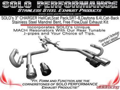 Solo Performance Mach-X3-SRT-EM Catback Exhaust Kit w/ Polished Tips Dodge Charger SRT 2015-2018 - 991195SL