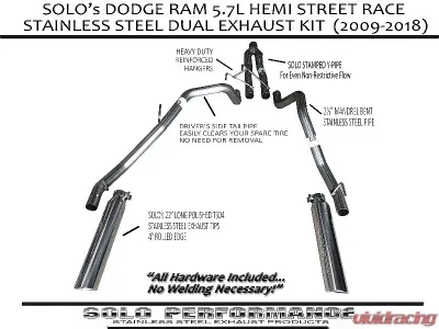 Solo Performance Street-Race Dual Catback Exhaust System Ram 1500 5.7L 2009-2018 - 991946SL