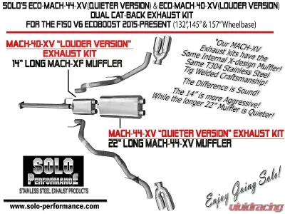 Solo Performance Eco-Mach-40-XV Dual Catback Exhaust System - Louder Version (132" Wheel Base) Ford F-150 V6 2015-2019 - 993132SL