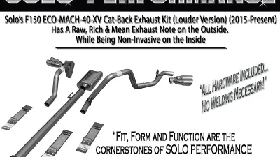 Solo Performance Eco-Mach-40-XV Dual Black Catback Exhaust System - Louder Version (132" Wheel Base) Ford F-150 V6 2015-2019                                     - 993132BK - Image 4