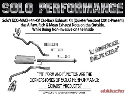 Solo Performance Eco-Mach-44-XV Dual Catback Exhaust System - Quieter Version (132" Wheel Base) Ford F-150 V6 2015-2019 - 993134SL