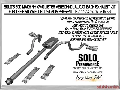Solo Performance Eco-Mach-44-XV Dual Catback Exhaust System - Quieter Version (132" Wheel Base) Ford F-150 V6 2015-2019 - 993134SL