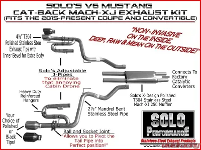 Solo Performance Mach-XJ Catback Exhaust System (Black Tips) Ford Mustang V6 2015-2022 - 993137BK