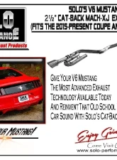 Solo Performance Mach-XJ Catback Exhaust System (Black Tips) Ford Mustang V6 2015-2022                                     - 993137BK - Image 3