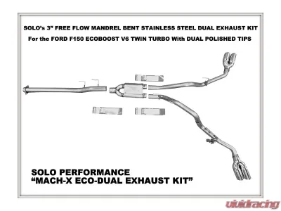 Solo Performance Mach-X-Eco-Dual 3" Catback Exhaust Kit (157" Wheel Base) Ford F-150 2011-2014 - 993157SL