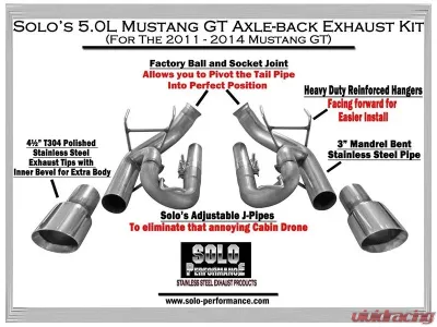 Solo Performance Axle-Back Exhaust System (Black Tips) Ford Mustang GT 2011-2014 - 993148BK