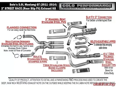 Solo Performance Street-Race Catback Exhaust System (Black Tips) Ford Mustang GT 2011-2014 - 993152BK