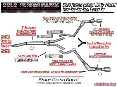 Solo Performance Catback Exhaust System (Black Tips) Ford Mustang Ecoboost 2015-2022 - 993176BK
