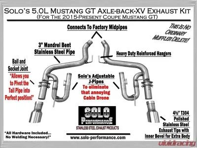 Solo Performance Axle-Back-XV Exhaust System Ford Mustang GT 2015-2022 - 993181SL