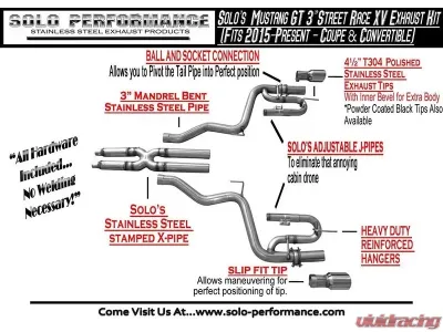 Solo Performance Street-Race-XV Catback Exhaust System (Black Tips) Ford Mustang GT 2015-2022 - 993183BK