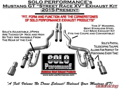 Solo Performance Street-Race-XV Catback Exhaust System (Black Tips) Ford Mustang GT 2015-2022 - 993183BK
