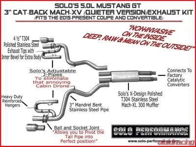 Solo Performance Mach-XV Catback Exhaust System Ford Mustang GT 2015-2022 - 993185SL