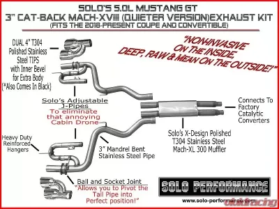Solo Performance Mach-XVIII Exhaust System Ford Mustang GT 2018+ - 993193SL
