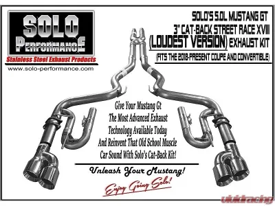 Solo Performance Street-Race-XVIII Exhaust System (Black Tips) Ford Mustang GT 2018+ - 993197BK