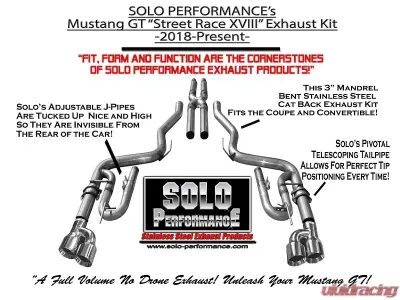 Solo Performance Street-Race-XVIII Exhaust System (Black Tips) Ford Mustang GT 2018+ - 993197BK