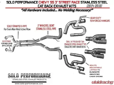 Solo Performance Street-Race-X3-XF Catback 3" Exhaust Kit Chevrolet SS 2014-2018 - 993986SL