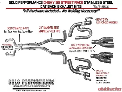 Solo Performance Street-Race-XF Exhaust Kit w/ Standard Tips Chevrolet SS 2014-2018 - 993999SL