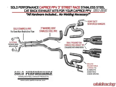 Solo Performance 3" Street-Race-X3 Catback Exhaust Kit Chevrolet Caprice PPV 2011-2018 - 994001SL