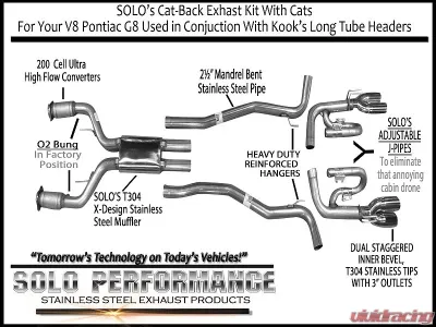 Solo Performance 2.5" Solo Mach-Shorty Kit w/ Cats to Kook's (Standard Pipe) Pontiac G8 V8 2008-2009 - 994194WC