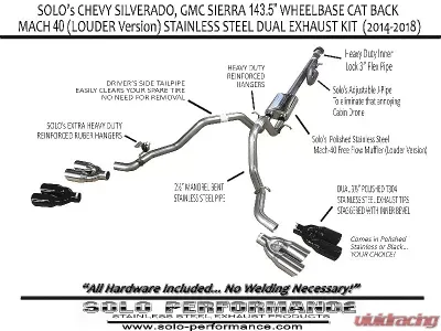 Solo Performance Mach-40 Catback Dual Exhaust Kit w/ Black Tips Chevrolet Silverado 5.3L 2014-2018 - 994340BK