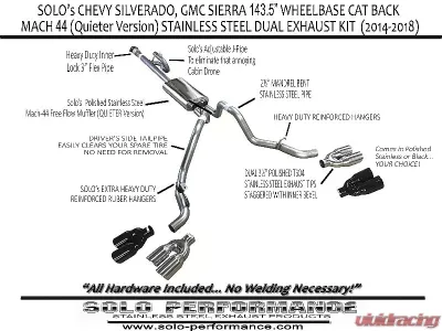 Solo Performance Mach-44 Catback Dual Exhaust Kit w/ Standard Tips Chevrolet Silverado 5.3L 2014-2018 - 994344SL