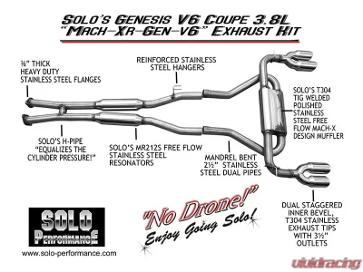 Solo Performance Mach-XR-Gen-V6 Catback Exhaust System Hyundai Genesis NA 2010-2014 - 994976SL