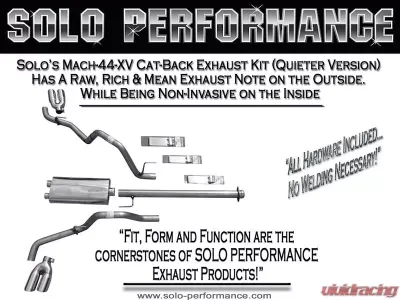Solo Performance Mach-44-XV Dual Catback Exhaust System - Quieter Version (145" Wheel Base) Ford F-150 5.0L 2015-2019 - 998144SL