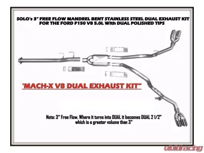 Solo Performance Mach-X-V8 Dual Catback Exhaust Kit (157" Wheel Base) Ford F-150 2011-2014 - 998157SL