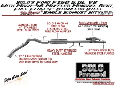 Solo Performance Mach-46 Single 4" Catback Exhaust Kit (157" Wheel Base) Ford F-150 V8 2011-2014 - 998169SL