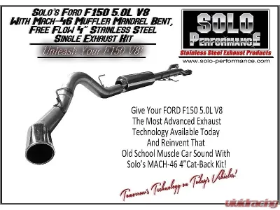 Solo Performance Mach-46 Single 4" Catback Exhaust Kit (157" Wheel Base) Ford F-150 V8 2011-2014 - 998169SL