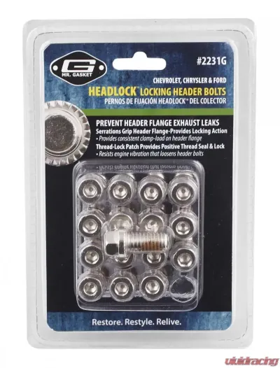 Mr. Gasket Headlock Locking Header Bolts - 3/8-16 x 3/4 Inch - Set of 16 - 2231G