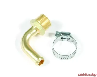 Mr. Gasket Fuel Line Fitting - 3/8 Inch NPT to 3/8 Inch Hose Barb - 90 Degree - Brass - 2966