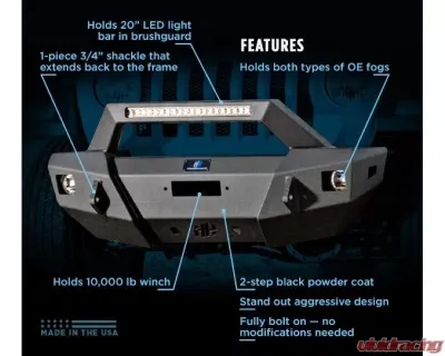Hammerhead Armor Jeep JL Stubby Front Winch Bumper Pre Runner X Series 18-Pres Wranlger JL Black Steel - 600-56-0757