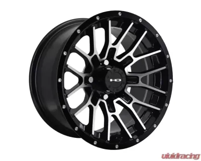 HD Golf RTC Wheel 12x7 4x101.6 -14mm Gloss Black Machined w/ Rivets - RT127042-14BK-R