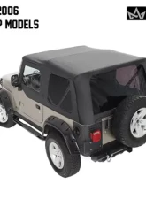 King 4WD Jeep TJ Replacement Soft Top With Tinted Windows Upper Doors For 97-06 Wrangler TJ Black Diamond                                     - 14010135T - Image 2