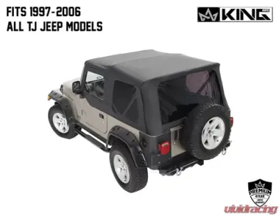 King 4WD Jeep TJ Replacement Soft Top With Tinted Windows Upper Doors For 97-06 Wrangler TJ Black Diamond - 14010135T