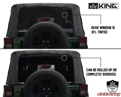 King 4WD Jeep JK Replacement Soft Top Tinted Windows For 07-09 Wrangler JK 2 Door Black Diamond - 14010335